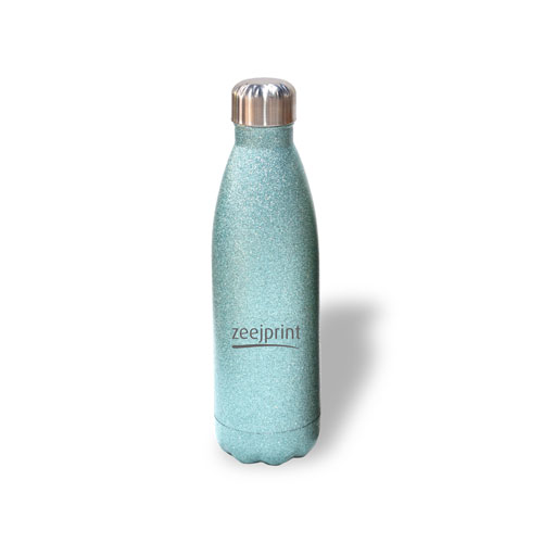 Sublimation Cola Shaped Glitter Insulated Water Bottle Green 500ml